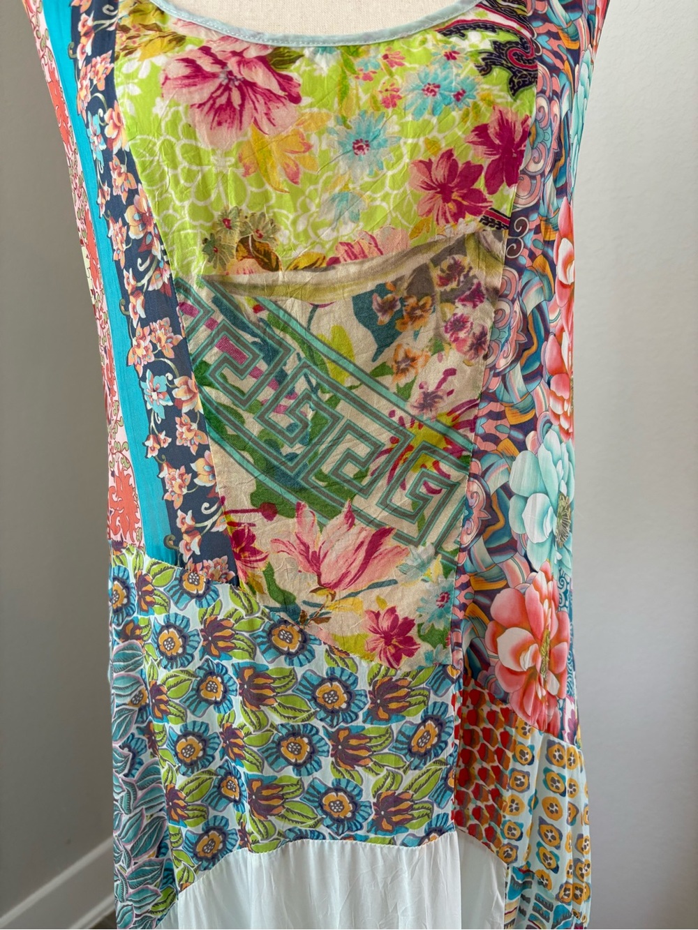 Johnny Was Silk Boho Patchwork Sleeveless Maxi Dress Summer Slip Floral Print - Picture 3 of 16